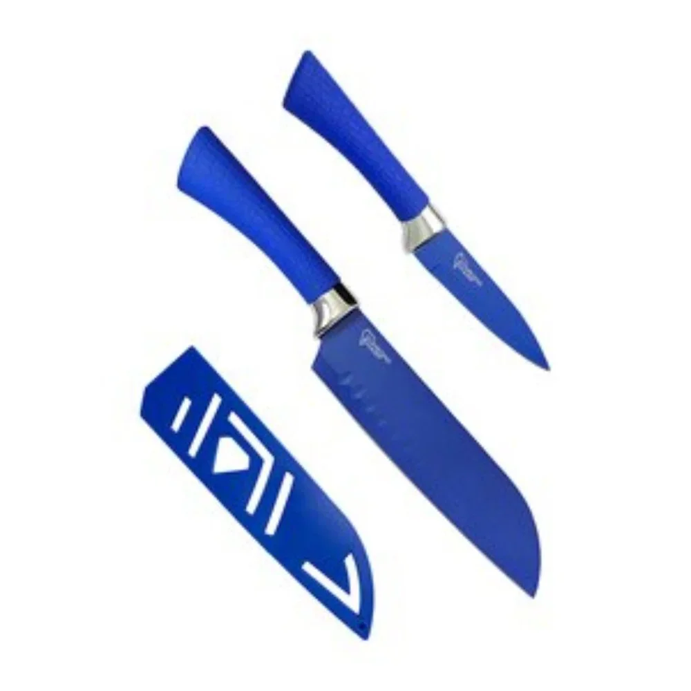 AS SEEN ON TV DIAMOND SHARP SANTOKU KNIFE SET - BLUE (NEW WITH TAGS)